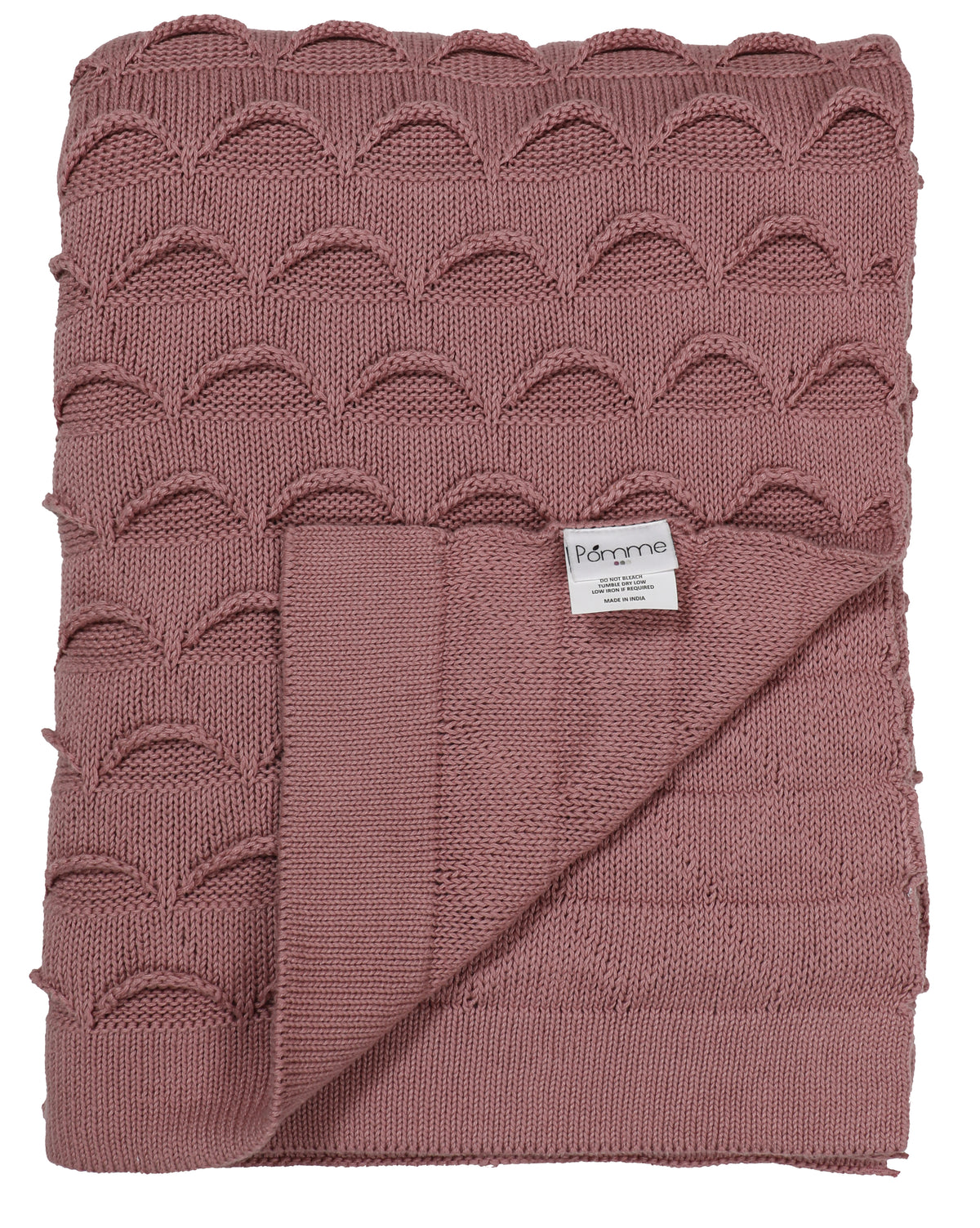 Pomme Cotton Knitted Scalloped Wave Throw (Dusty Rose)