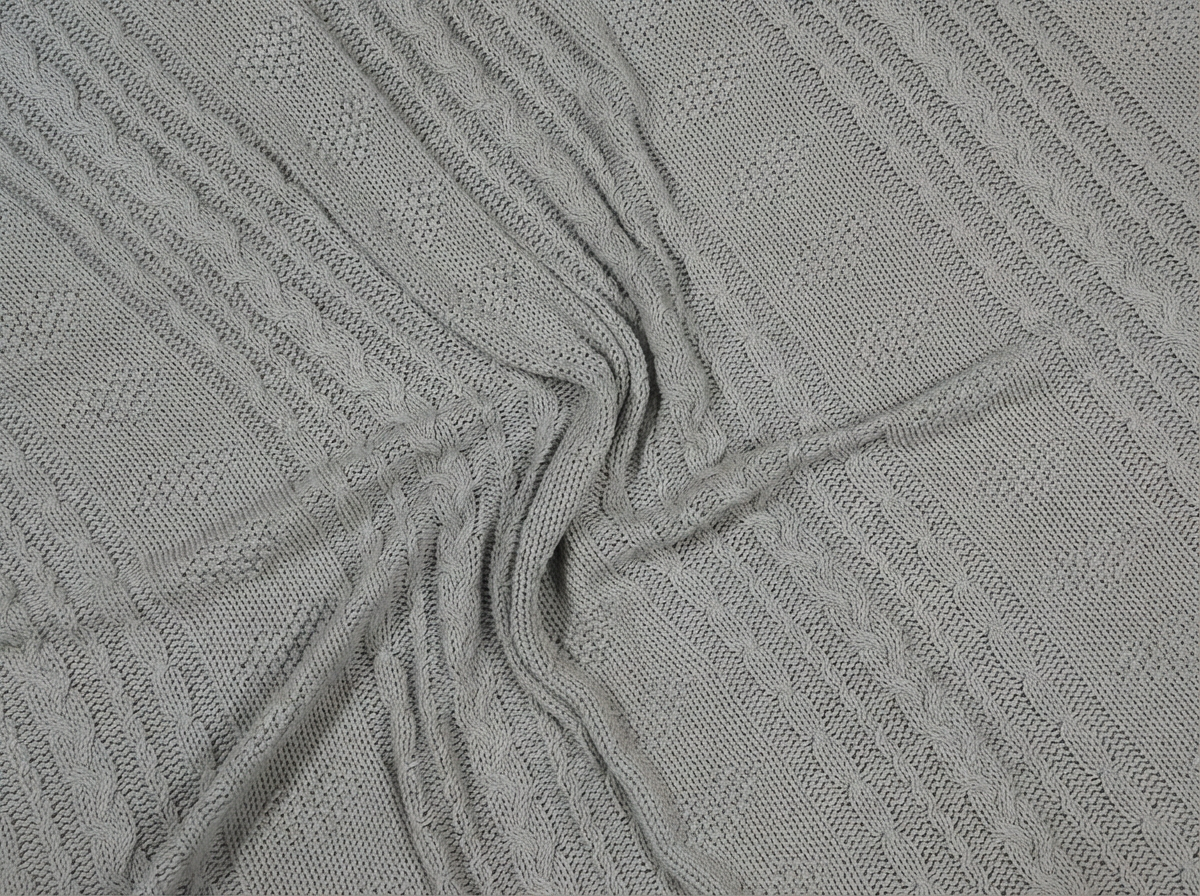Pomme Cotton Knitted Heritage Cable & Diamond Throw (Grey)
