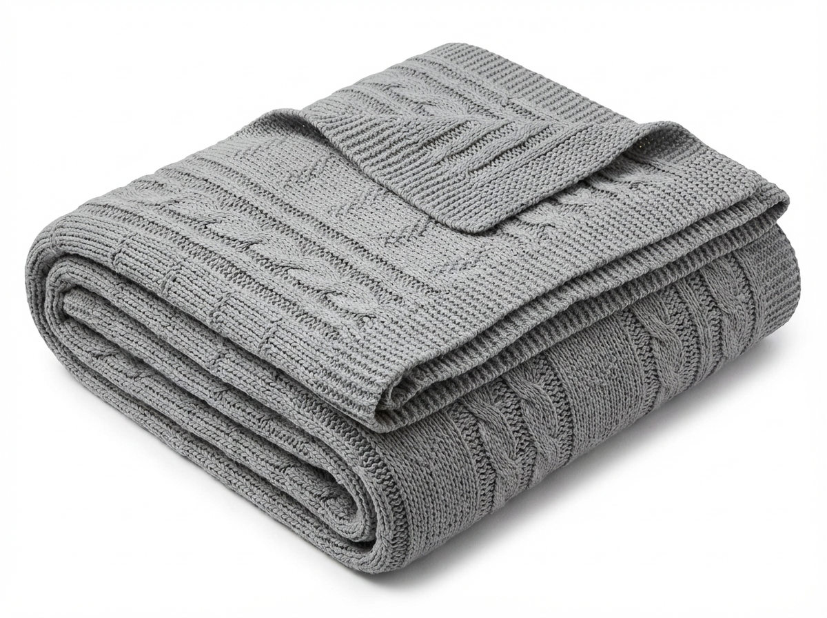 Pomme Cotton Knitted Heritage Cable & Diamond Throw (Grey)