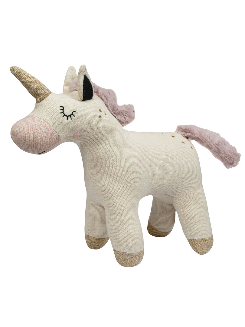 Knitted Soft Toy Ivory Gold Lurex Unicorn