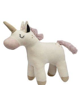 Knitted Soft Toy Ivory Gold Lurex Unicorn