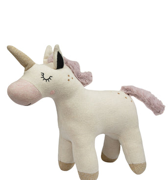 Knitted Soft Toy Ivory Gold Lurex Unicorn