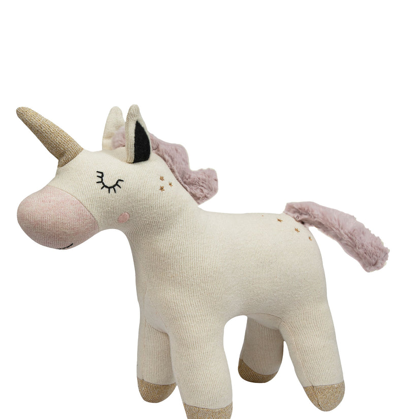 Knitted Soft Toy Ivory Gold Lurex Unicorn