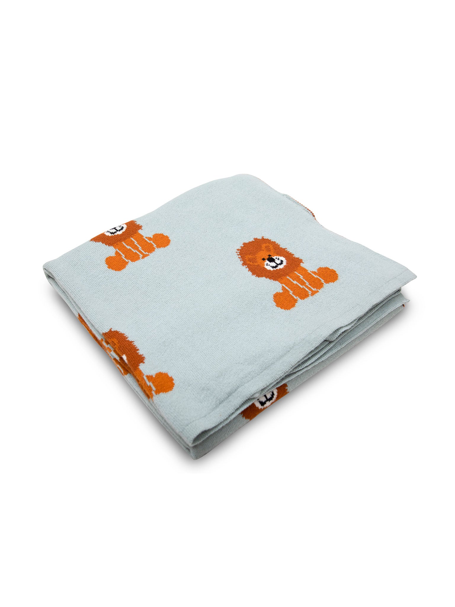 Light Blue Lion Knitted Baby Blanket