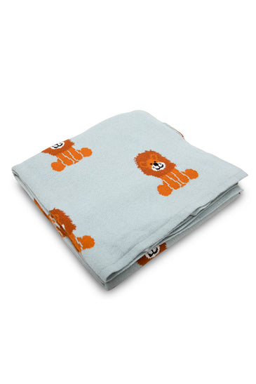 Light Blue Lion Knitted Baby Blanket