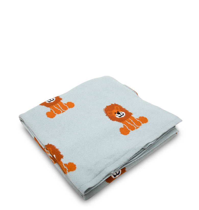 Light Blue Lion Knitted Baby Blanket