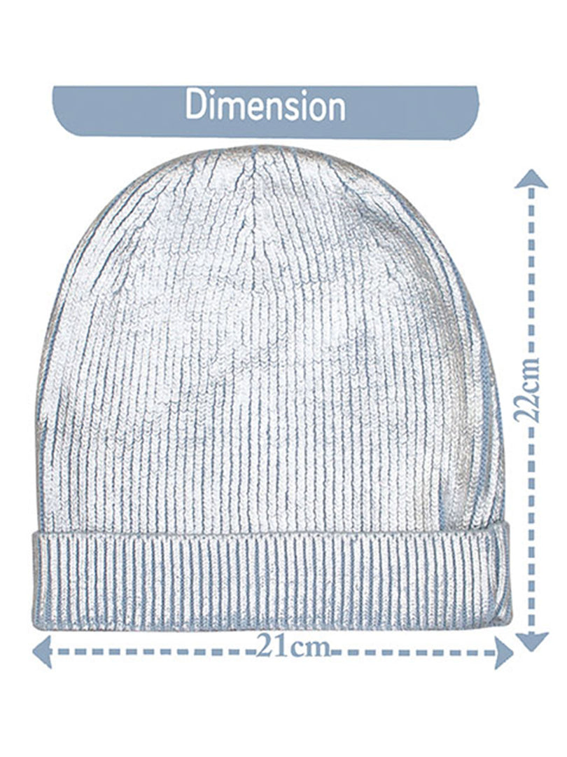 Cotton knitted Winter Cap For Women Light Blue Silver Foil Print