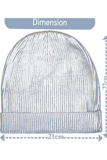 Cotton knitted Winter Cap For Women Light Blue Silver Foil Print