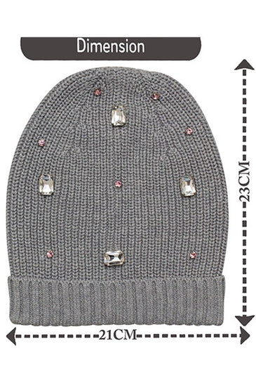 Cotton knitted Winter Cap For Women Med Grey and Sequence Stone