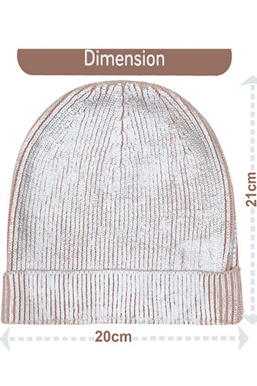 Cotton knitted winter Cap for Women  -- Light Pink Silver Foil Print