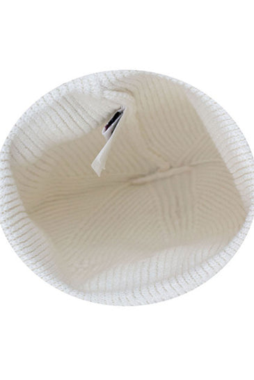 Cotton knitted Winter Cap For Women Ivory + Sequence Stone