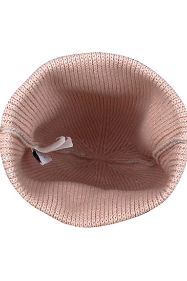 Cotton knitted Winter Cap For Women Light Pink and Sequence Stone