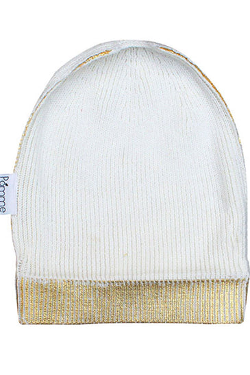 Cotton knitted Winter Cap for Women  -- Optical White Golden Foil Print