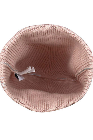 Cotton knitted winter Cap for Women  -- Light Pink Silver Foil Print