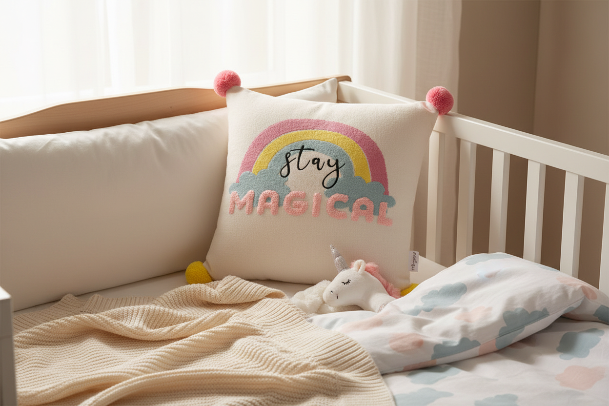 Pomme Cotton Knitted Stay Magical Kids Cushion Cover (Ivory)