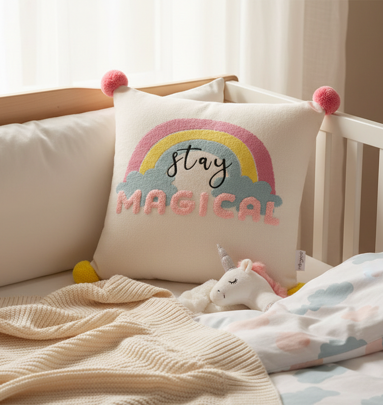 Pomme Cotton Knitted Stay Magical Kids Cushion Cover (Ivory)