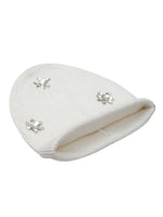 Load image into Gallery viewer, Cotton knitted Winter Cap For Women Ivory + Sequence Stone