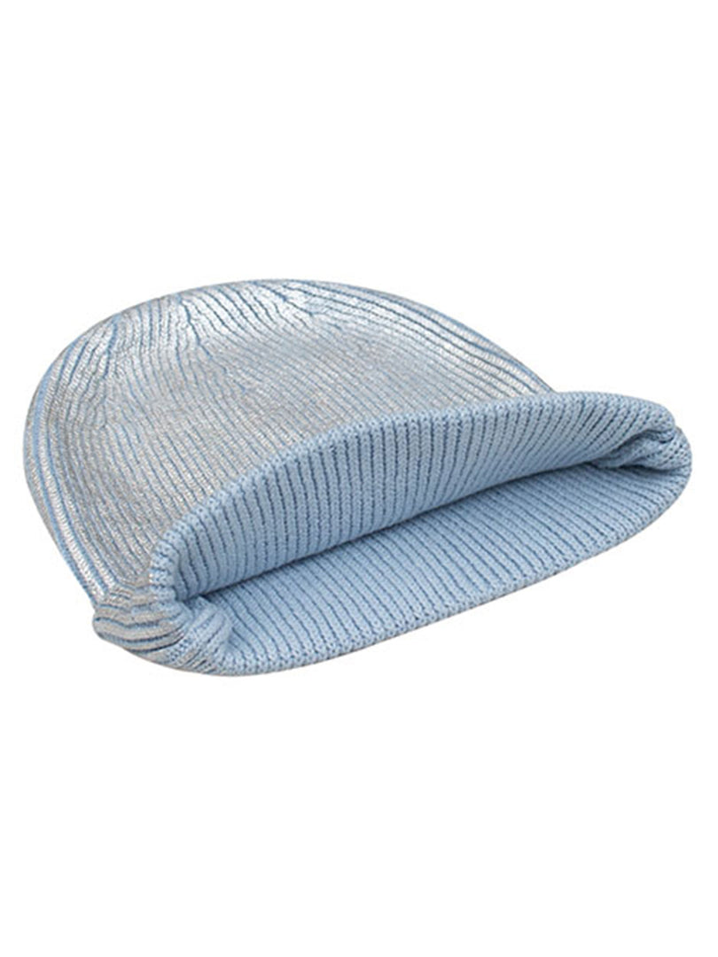 Cotton knitted Winter Cap For Women Light Blue Silver Foil Print