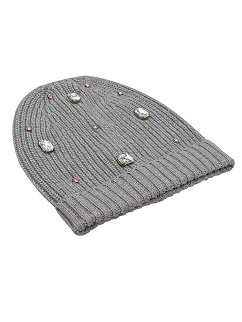 Cotton knitted Winter Cap For Women Med Grey and Sequence Stone