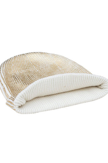 Cotton knitted Winter Cap for Women  -- Optical White Golden Foil Print