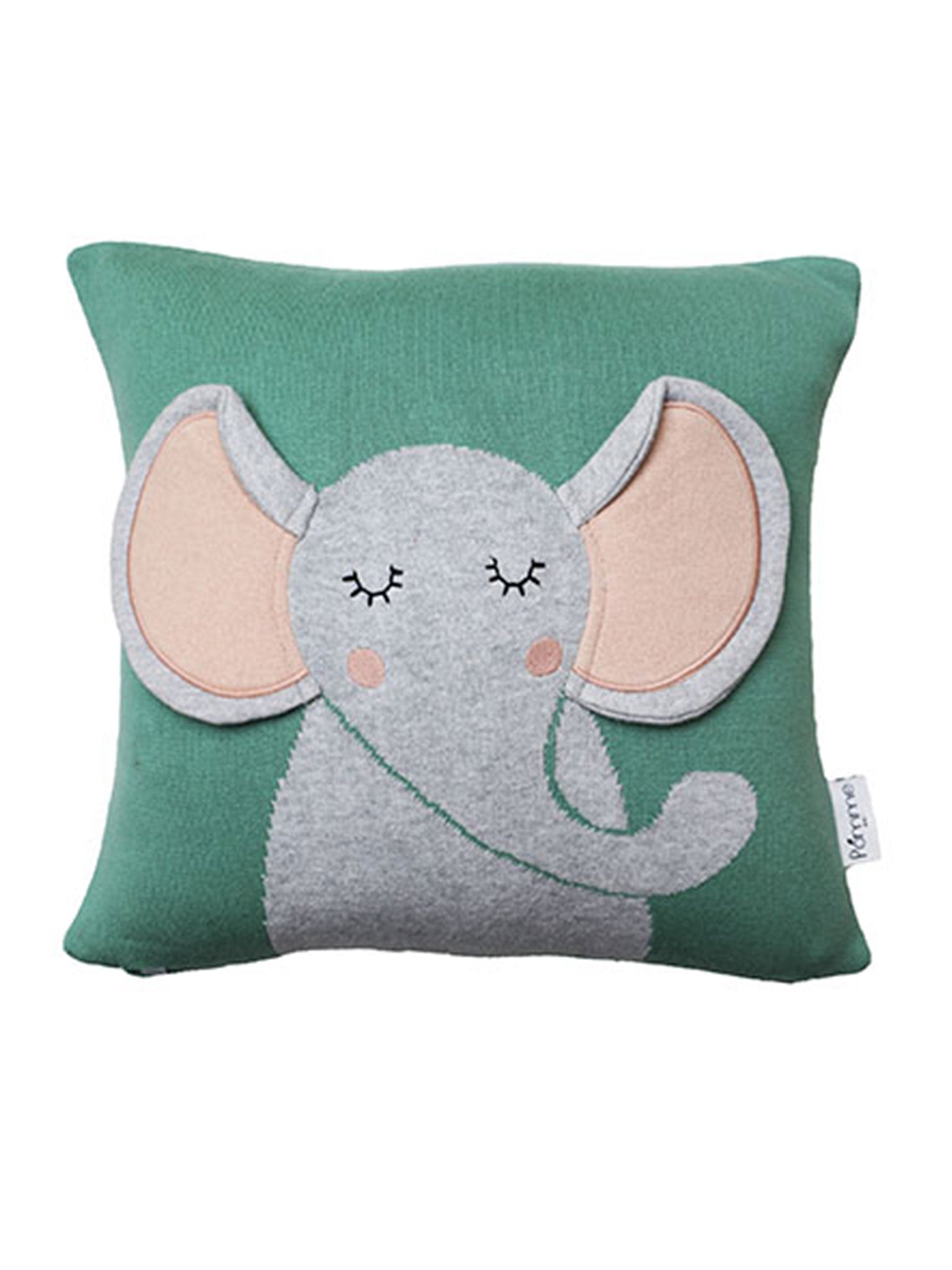 Elephant Pattern Green Knitted Baby Cushion Cover