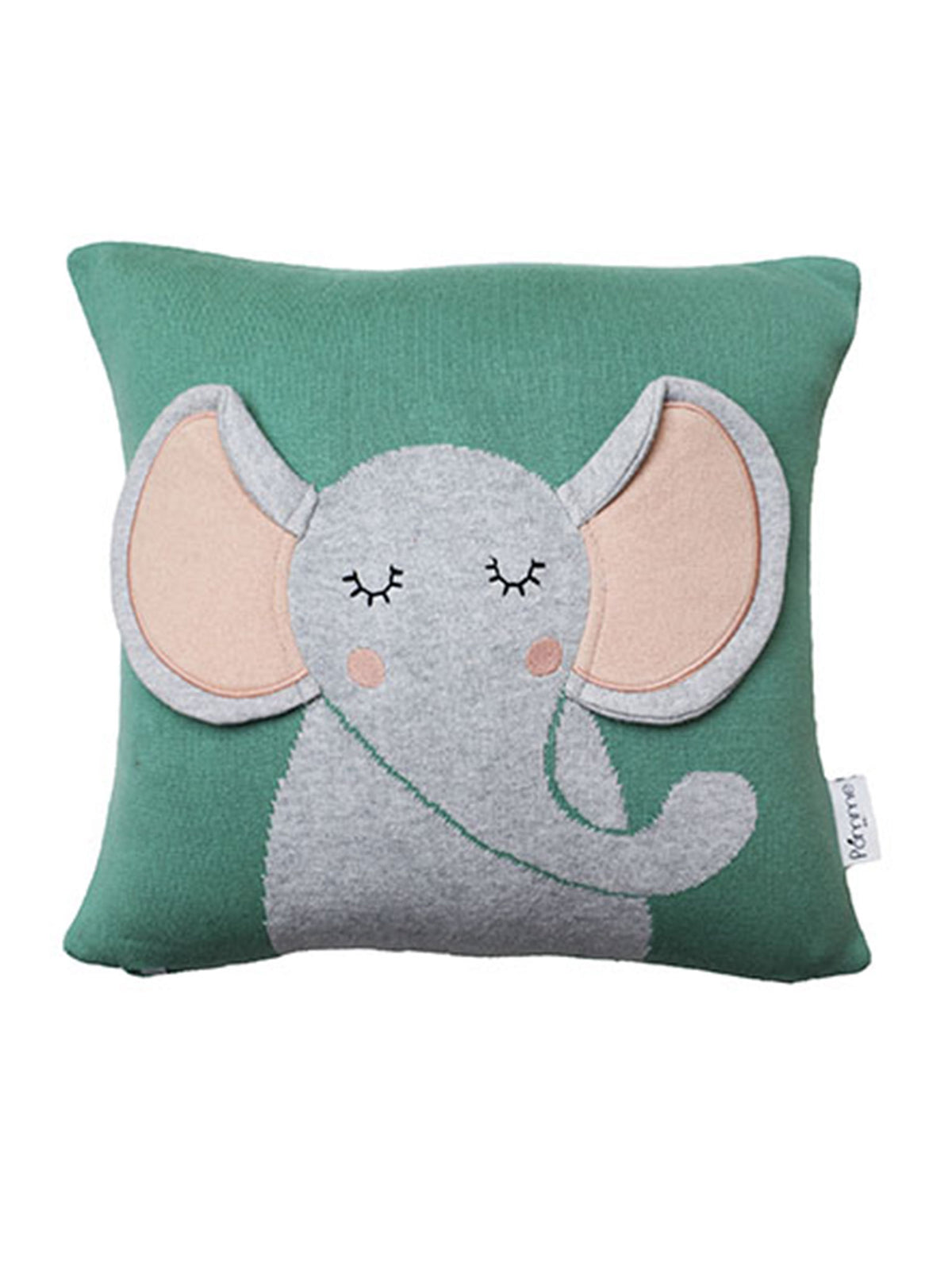 Pomme Cotton Knitted Sleepy Elephant Kids Cushion Cover (Vert Green)