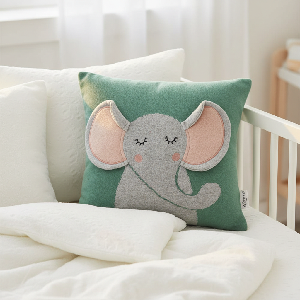 Pomme Cotton Knitted Sleepy Elephant Kids Cushion Cover (Vert Green)