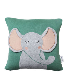 Elephant Pattern Green Knitted Baby Cushion Cover