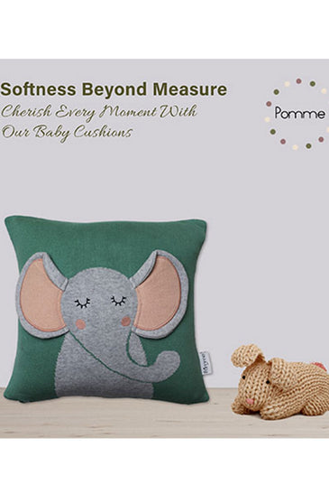 Elephant Pattern Green Knitted Baby Cushion Cover