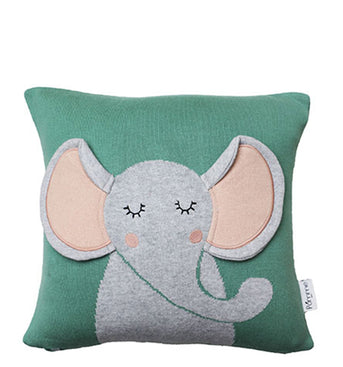Elephant Pattern Green Knitted Baby Cushion Cover