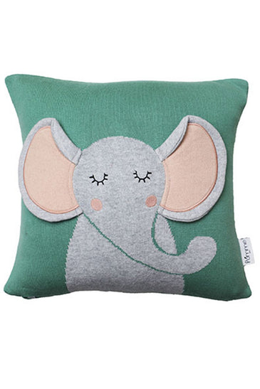 Elephant Pattern Green Knitted Baby Cushion Cover