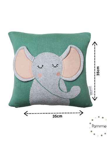 Elephant Pattern Green Knitted Baby Cushion Cover