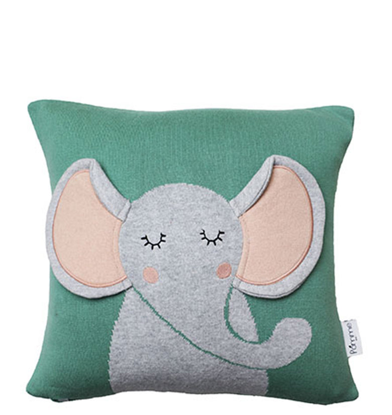 Elephant Pattern Green Knitted Baby Cushion Cover