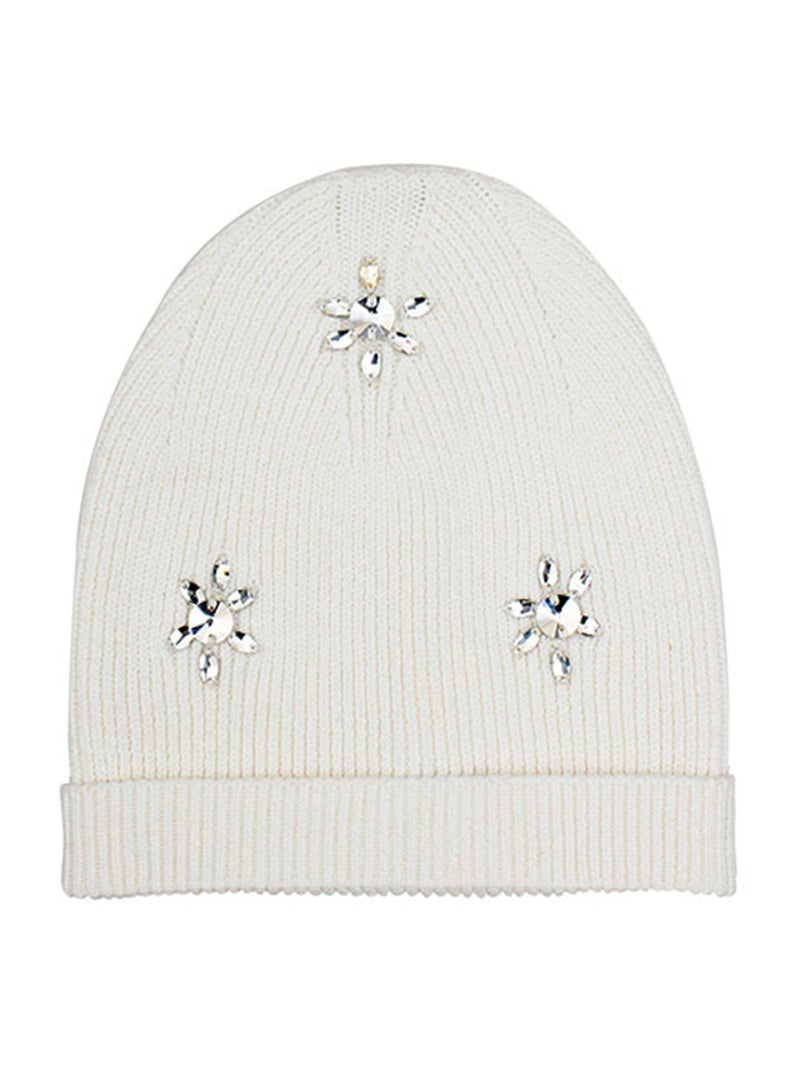 Cotton knitted Winter Cap For Women Ivory + Sequence Stone