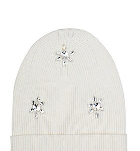 Cotton knitted Winter Cap For Women Ivory + Sequence Stone