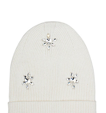 Cotton knitted Winter Cap For Women Ivory + Sequence Stone