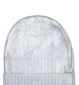 Cotton knitted Winter Cap For Women Light Blue Silver Foil Print