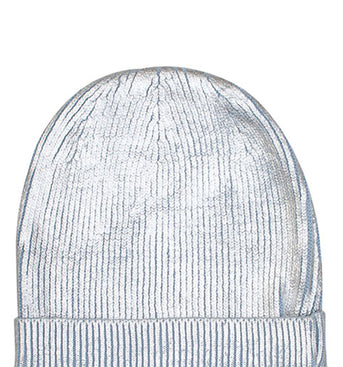 Cotton knitted Winter Cap For Women Light Blue Silver Foil Print