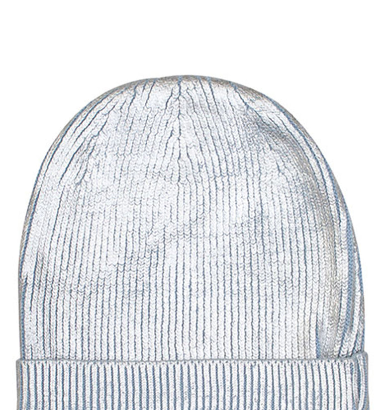 Cotton knitted Winter Cap For Women Light Blue Silver Foil Print