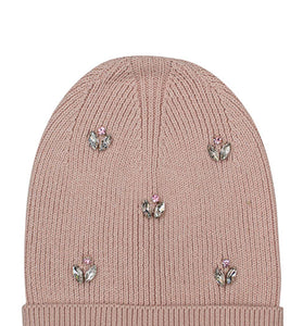 Cotton knitted Winter Cap For Women Light Pink and Sequence Stone