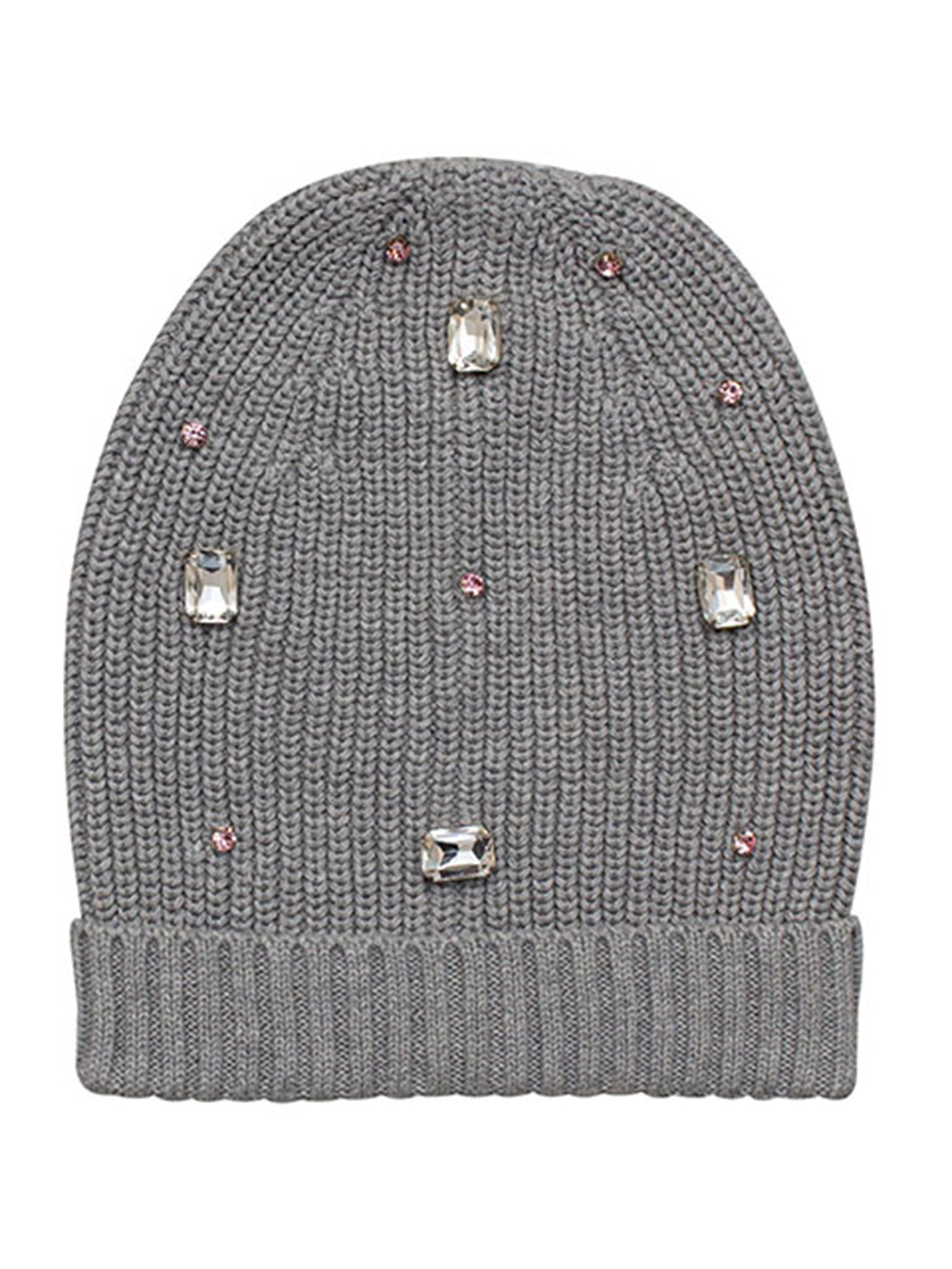 Cotton knitted Winter Cap For Women Med Grey and Sequence Stone
