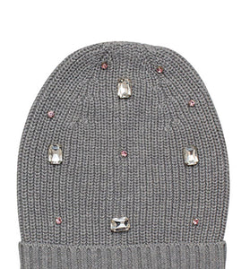 Cotton knitted Winter Cap For Women Med Grey and Sequence Stone