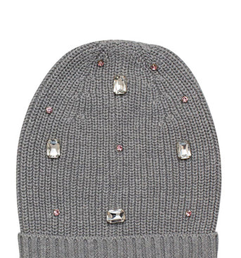 Cotton knitted Winter Cap For Women Med Grey and Sequence Stone