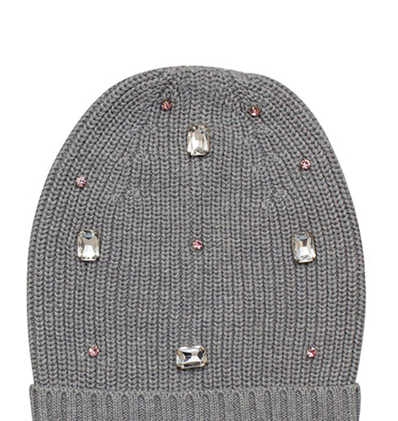 Cotton knitted Winter Cap For Women Med Grey and Sequence Stone