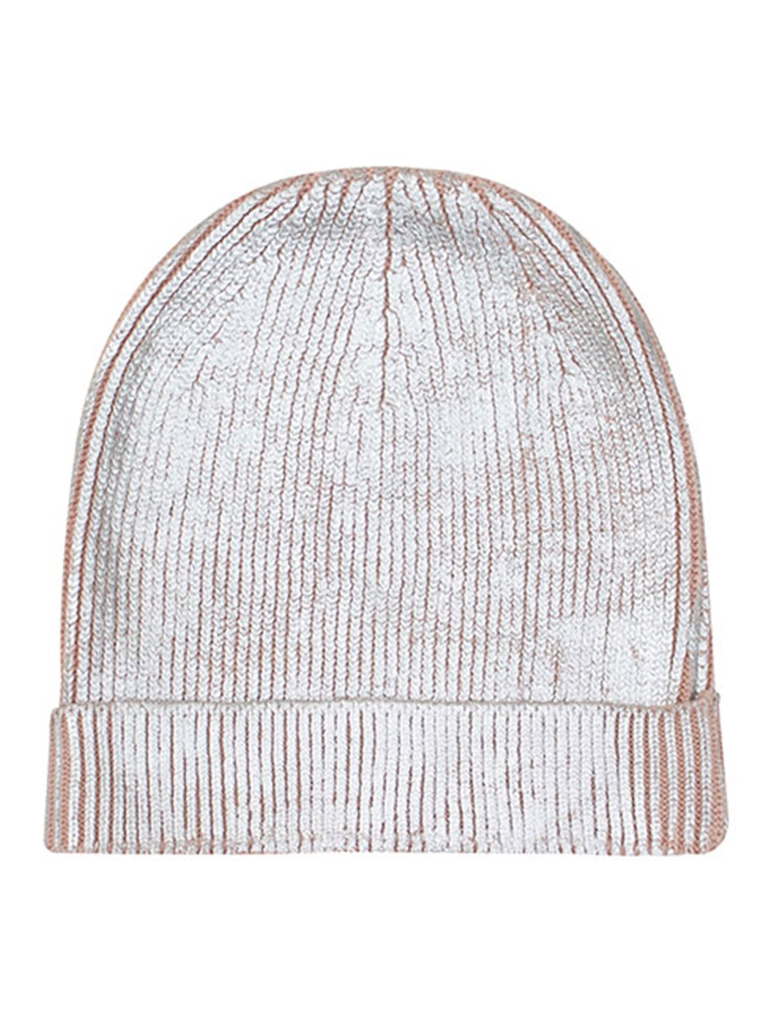 Cotton knitted winter Cap for Women  -- Light Pink Silver Foil Print