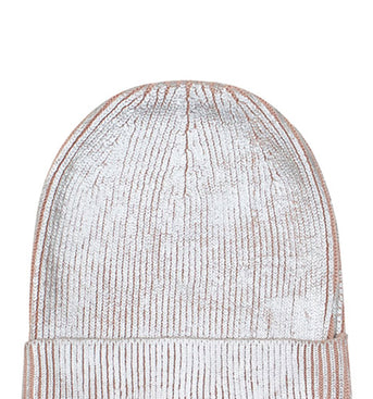 Cotton knitted winter Cap for Women  -- Light Pink Silver Foil Print