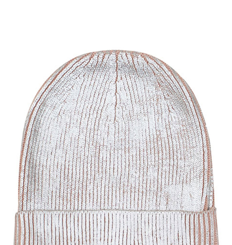 Cotton knitted winter Cap for Women  -- Light Pink Silver Foil Print