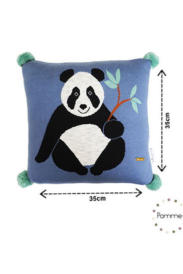 Panda Pattern Blue Knitted Baby Cushion Cover
