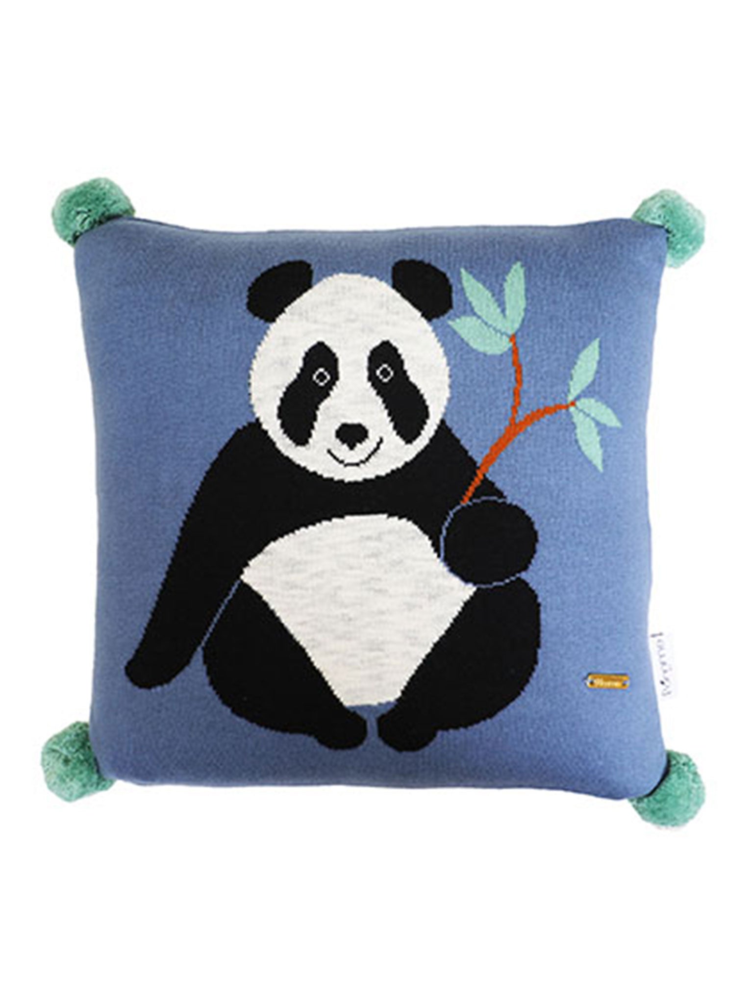 Panda Pattern Blue Knitted Baby Cushion Cover