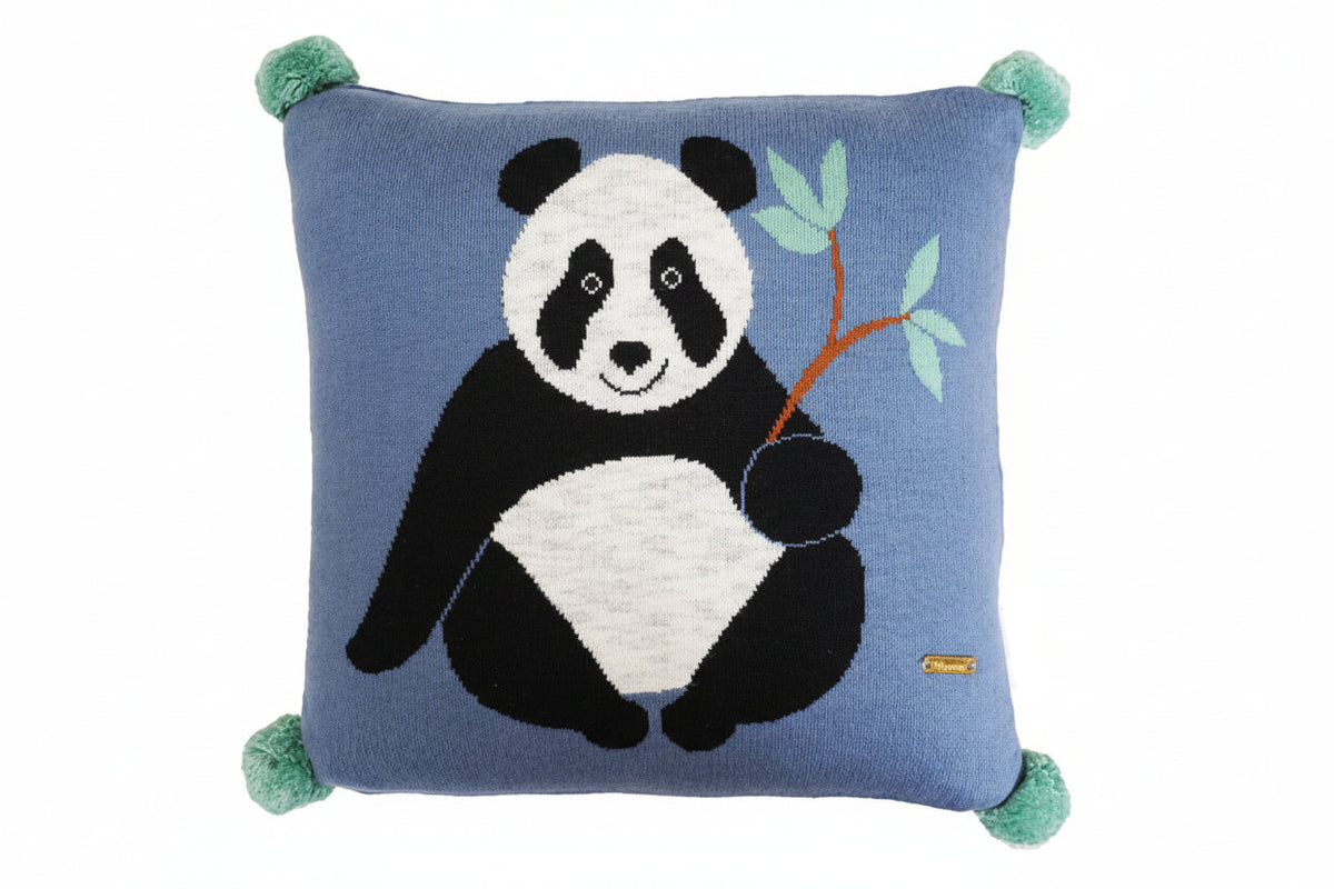 Pomme Cotton Knitted Hungry Panda Kids Cushion Cover (Dusty Blue)